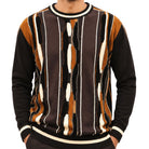 Stacy Adams 32028 brown pu trimmed crewneck sweater - detail view