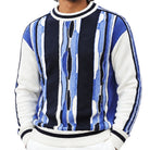 Stacy Adams 32028 navy pu trimmed crewneck sweater - detail view
