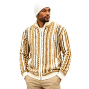 Men's Mock Neck Full-Zip Textured Sweater - Cream by SilverSilk