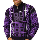 Stacy Adams 32022 purple quarter-zip mock neck geometric sweater - detail view