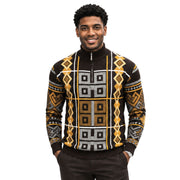 Men's Quarter-Zip Mock Neck Geometric Sweater - Brown by Stacy Adams