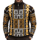 Stacy Adams 32022 brown quarter-zip mock neck geometric sweater - detail view