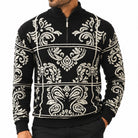 Stacy Adams 32021 grey quarter-zip mock neck window scroll sweater - detail view