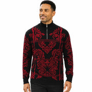 Men's Quarter-Zip Mock Neck Window Scroll Sweater - Black by Stacy Adams