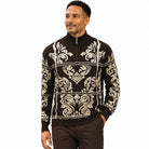 Stacy Adams 32021 brown quarter-zip mock neck window scroll sweater