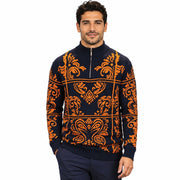 Men's Quarter-Zip Mock Neck Window Scroll Sweater - Navy by Stacy Adams