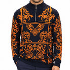 Stacy Adams 32021 navy quarter-zip mock neck window scroll sweater - detail view