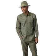 Olive Tonal Chain Pattern Long Sleeve 2-Piece Walking Suit by Montique