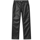 Montique P026 men's black faux leather straight-leg pants, front view