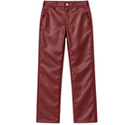 Montique P026 men's burgundy faux leather straight-leg pants, front view