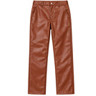 Montique P026 men's luggage faux leather straight-leg pants, front view