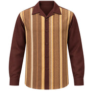 Montique Men's Brown Vertical Stripe Long Sleeve Shirt