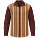 Montique Men's Brown Vertical Stripe Long Sleeve Shirt