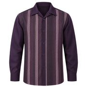 Montique Men's Plum Vertical Stripe Long Sleeve Shirt