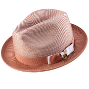 Rubique Collection: Montique Men's Braided Two Tone Stingy Brim Pinch Fedora Hat in Cognac