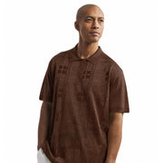 Men’s Brown Tonal Geometric Short Sleeve Polo by Stacy Adams