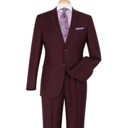 Burgundy 2 Piece Modern Fit Suit Notch Lapel Flat Front Pants
