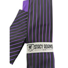 Close-up of Stacy Adams black and purple pinstripe tie and matching pocket square