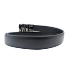 Removable dual-tone plaque buckle on black leather belt