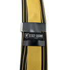 Stacy Adams black and yellow pinstripe tie set showing red reverse detail and branded keeper loop