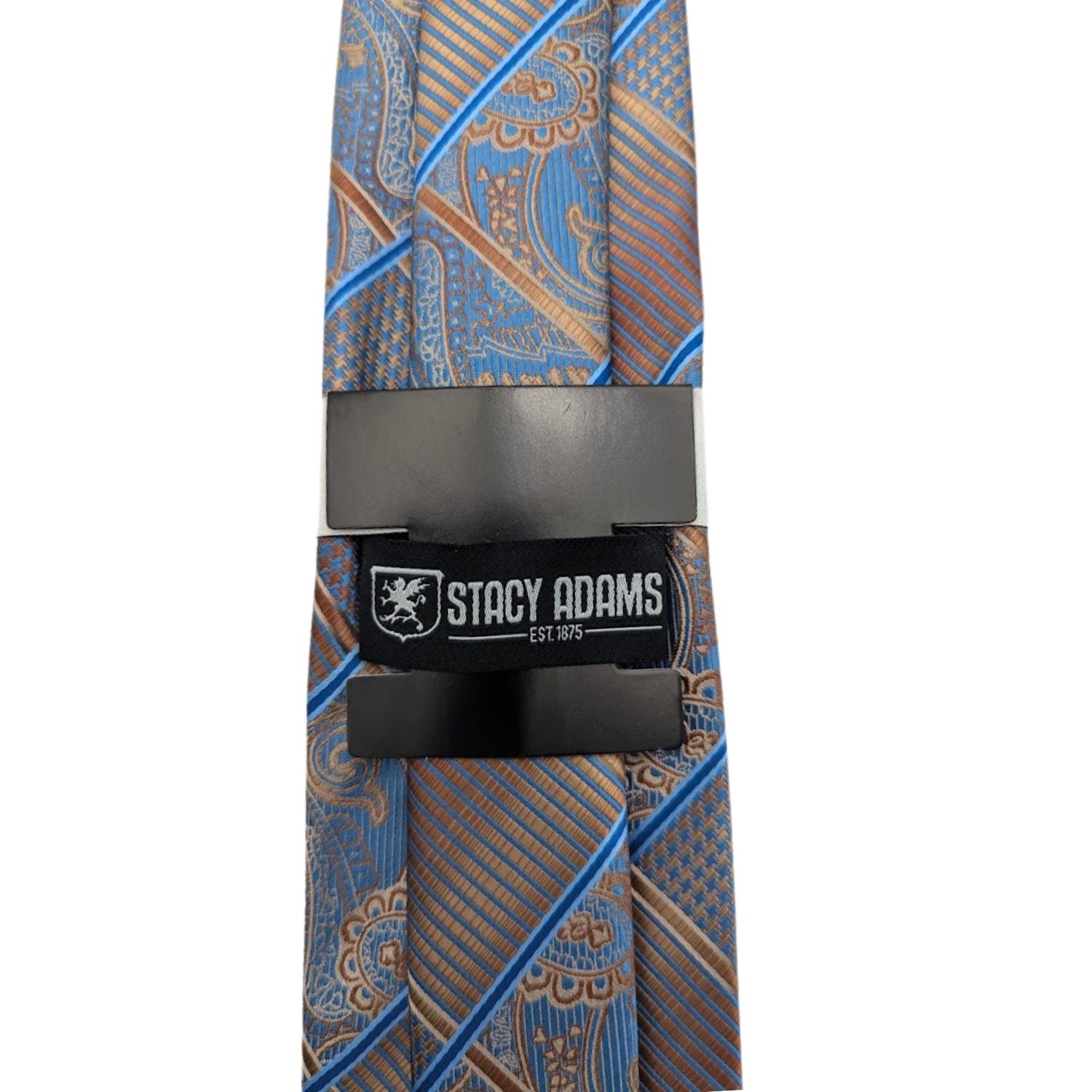Stacy Adams bronze patchwork tie detail with paisley check and stripe pattern
