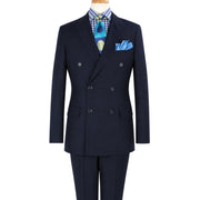 Navy Classic Double-Breasted Suit Luxury Wool Feel with Side Vents