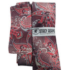 folded burgundy silver paisley necktie with matching pocket square