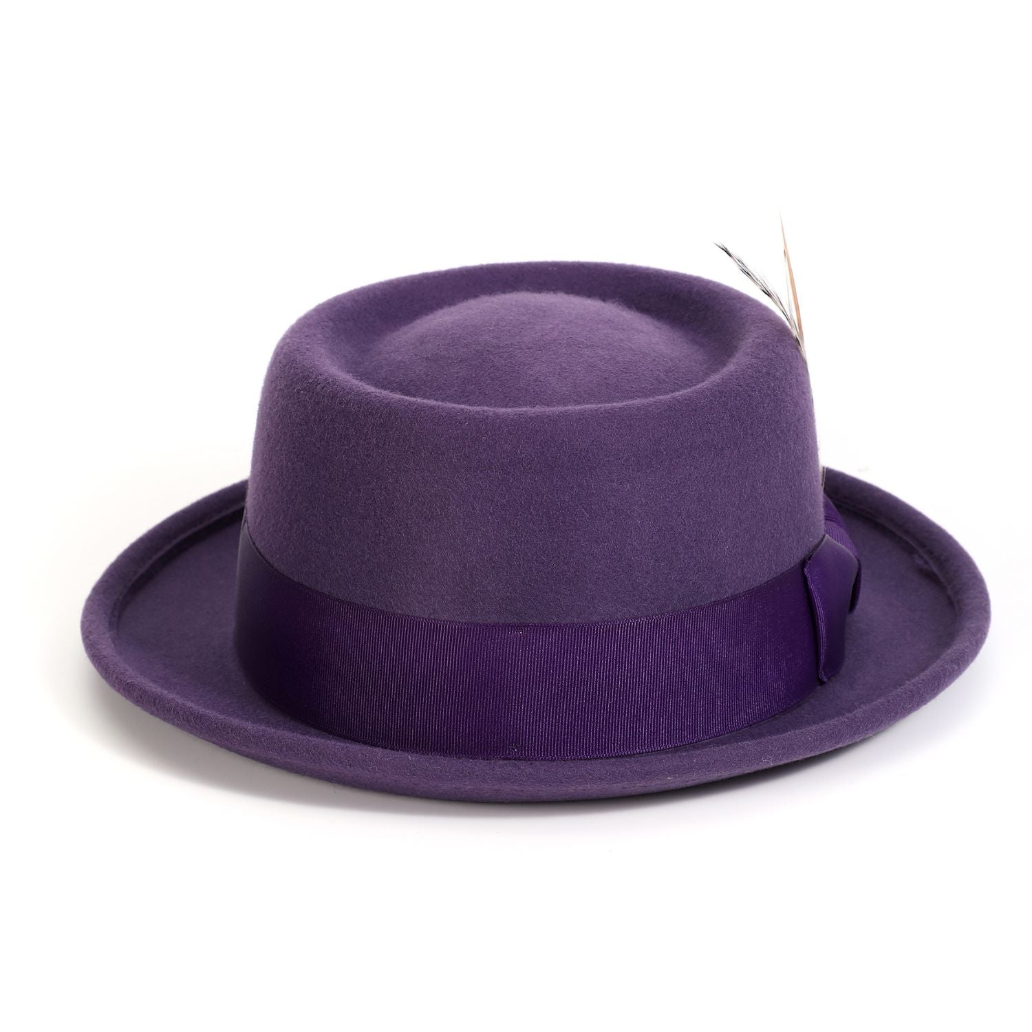 Grape Pork Pie Wool Felt Hat with Feather Accent – Suits & More