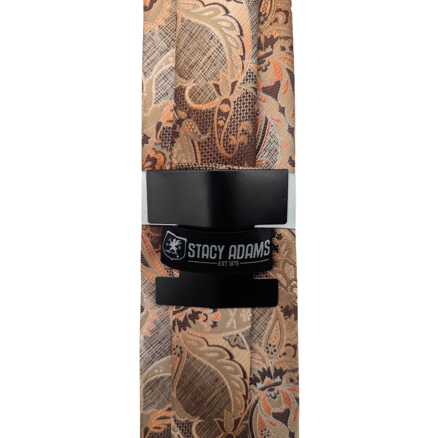 Stacy Adams copper brown paisley tie detail with detailed accents