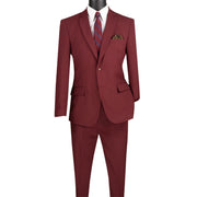 Men's Burgundy 2-Piece Solid Color Single Breasted Slim Fit Suit