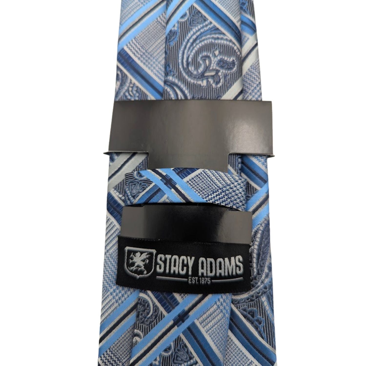 Stacy Adams light blue paisley tie detail with navy blue accents