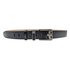 Men's black genuine leather belt with geometric single-prong buckle