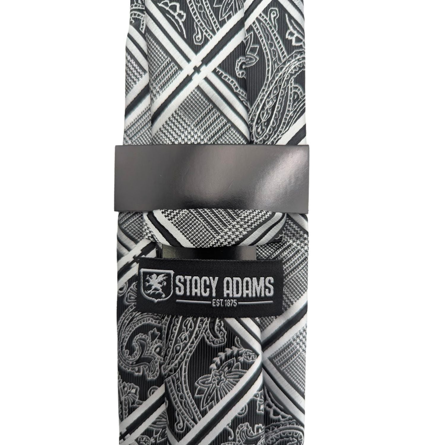 Stacy Adams black grey paisley tie detail accents