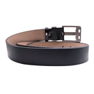 Men's black genuine leather belt showing contrasting tan underside