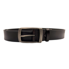 Extended dark brown smooth leather belt with single-prong silver buckle