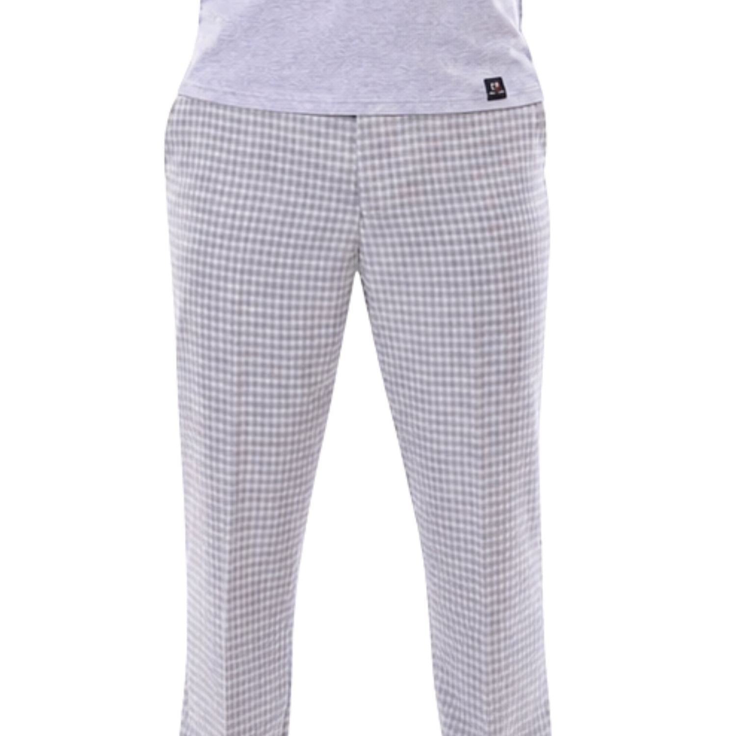 close up of grey checkered plaid pants fabric pattern