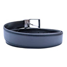 Men's navy leather belt with tonal stitching and silver-tone buckle