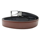 Men's cognac leather belt with tonal stitching and silver-tone buckle