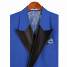 Royal blue tuxedo satin peak lapel close up