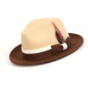 Caladan Collection: Montique Brown-Beige Felt Fedora Hat with White Trim