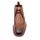 tan wingtip lace boot with burnished toe front view