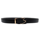 Men's black genuine leather ratchet belt with holeless adjustment track