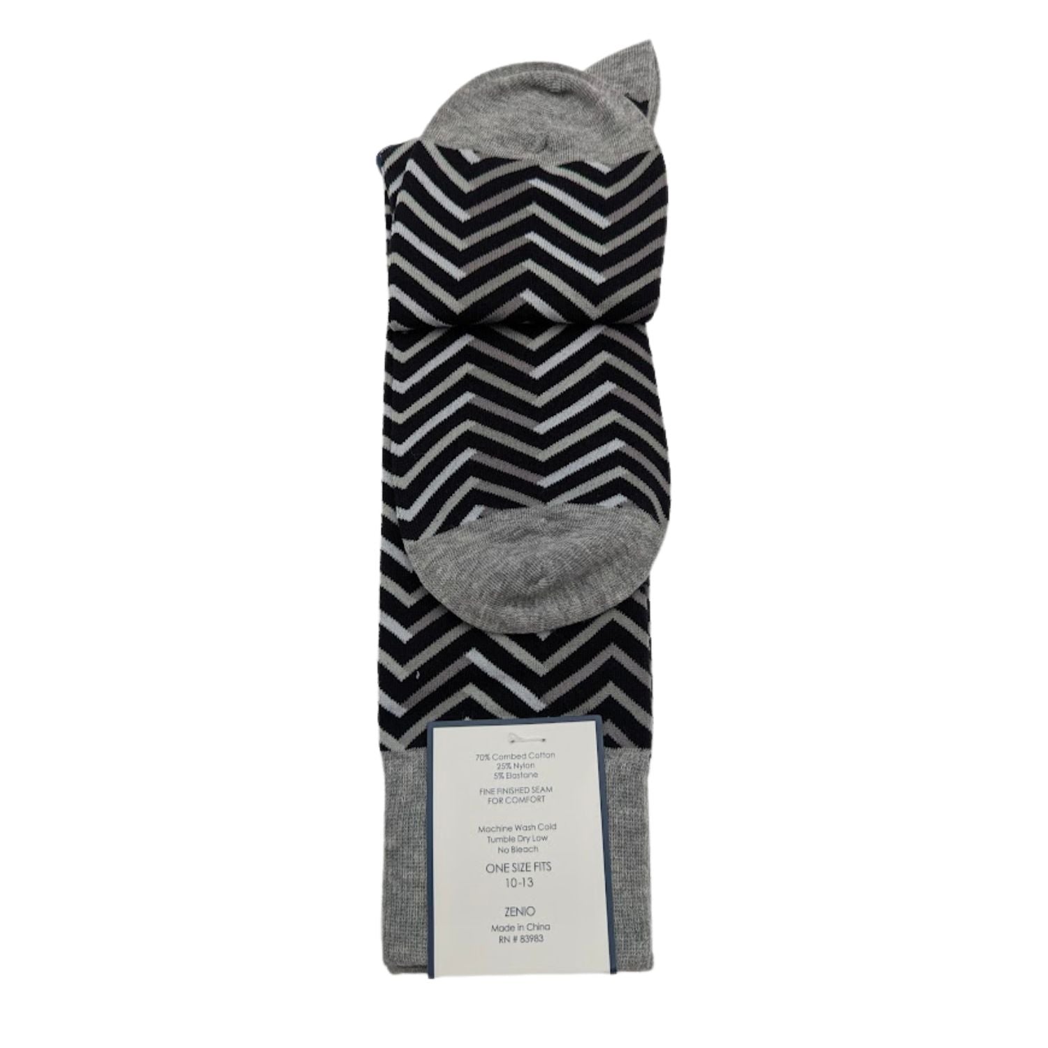 black gray chevron dress socks with gray heel toe and cuff