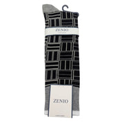 Black Gray Geometric Grid Dress Socks by Zenio