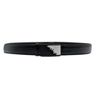 Men's black genuine leather ratchet belt with holeless adjustment track