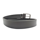 Angled view of men's dark brown unstitched leather belt