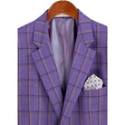 Close-up detail of purple windowpane plaid wool-feel fabric pattern