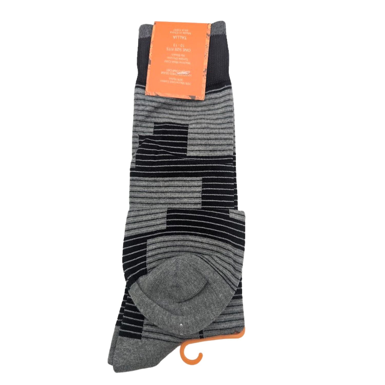 black gray dress socks with fine horizontal stripe details