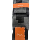 close up of black gray block stripe dress sock pattern