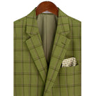 Close-up detail of moss windowpane plaid wool-feel fabric pattern